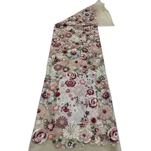 Nouvelle mode fleurs colorées français dentelle perlée tissu luxe dentelle tissu 2024 prix de gros sequin broderie robe de mariée