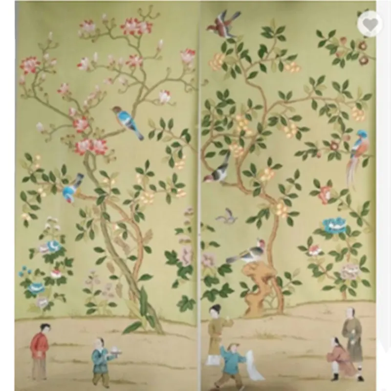 MYWIND New Design Custom Wallpaper Available Stock Unique Natural Silk Hand Painted Chinoiserie Wallcoverings on Sale