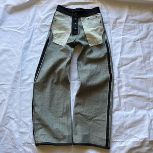 Personalizzato <span class=keywords><strong>da</strong></span> <span class=keywords><strong>uomo</strong></span> Vintage a campana Raw Salvage originale giapponese cimosa jeans jeans Pant sciolto e rilassato solido rivetto lavato - Product Image 3