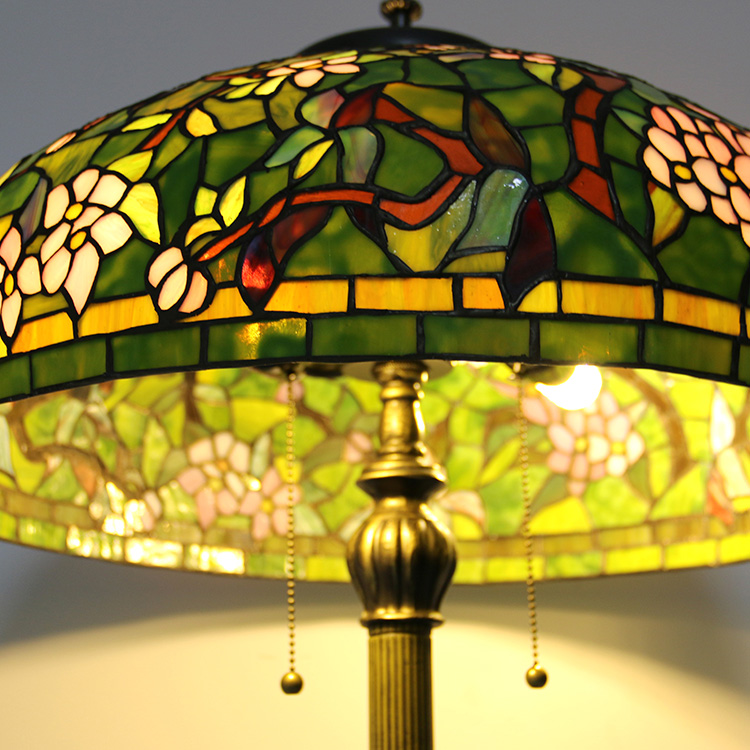 LongHuiJing 20-inch Design Stained Glass Bowl Shade Tiffany-Style Floor Lamp Green Modern Contemporary Bronze