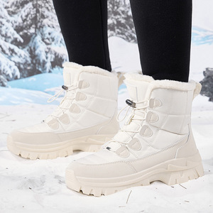 Bottes de neige chaudes pour femmes, doublées de fourrure, avec lacets réglables à la demande, semelle antidérapante, pour la marche en plein air en hiver - Product Image 1
