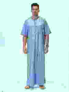Thobe pour hommes du Moyen-Orient en coton, couleur unie, longueur au sol, manches courtes, col rond, décontracté, pour tous les jours, coupe ample, pour tous les hommes arabes - Product Image 3