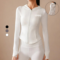 Poncho de yoga transfrontalier pour femme, à manches longues, avec fermeture éclair, à capuche, respirant, en polyester et fibre chlorée, couleur unie, printemps-automne