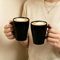 Vente en gros de tasses à thé rondes noires vides, tasses à café vintage en verre de 300 ml, de haute qualité avec poignée