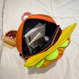 Cute Stereo Cartoon Cheeseburger Crossbody <b>Backpack</b> <b>with</b> Waterproof PU Zipper Closure and Polyester Lining - Product Image 4