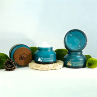 Tarro de vidrio esmerilado verde oscuro de base pesada con tapa de madera, tarro engrosado para el cuidado de la piel, para mascarillas faciales, cremas para ojos y ungüentos.
