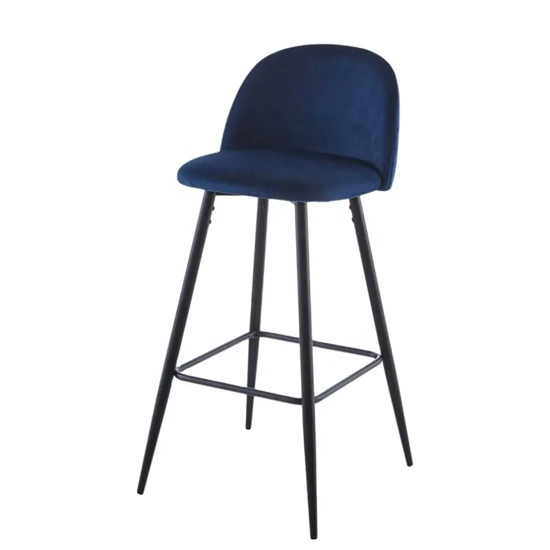 Silla de bar de terciopelo azul con pata de metal, muebles de lujo modernos y populares, nueva