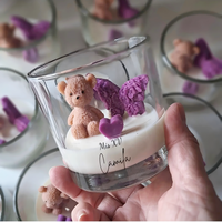 Bougies parfumées personnalisées en forme d'animaux (lapin, ours) avec couvercle en bois et ruban, en cire de soja naturelle, pour cadeau exquis et décoration d'intérieur
