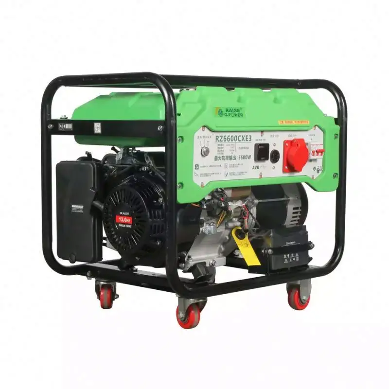 Generator bensin desain baru dengan roda RAISE G POWER 6600CX/E 5.0KW 6.25KVA 220V/380V 389CC