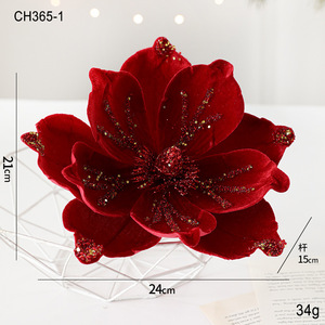 Décorations <span class=keywords><strong>de</strong></span> <span class=keywords><strong>Noël</strong></span> modernes en tissu <span class=keywords><strong>de</strong></span> luxe haut <span class=keywords><strong>de</strong></span> gamme <span class=keywords><strong>de</strong></span> 24 cm, nouvelles fleurs artificielles floquées à la poudre collante - Product Image 3