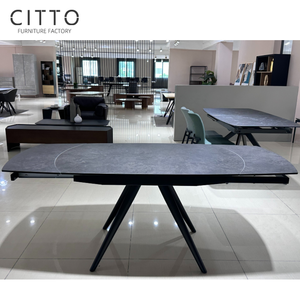 Venta caliente de la fábrica de Dongguan, vidrio de estilo nórdico y piedra sinterizada, mesas de comedor de extensión giratoria para muebles de comedor - Product Image 2