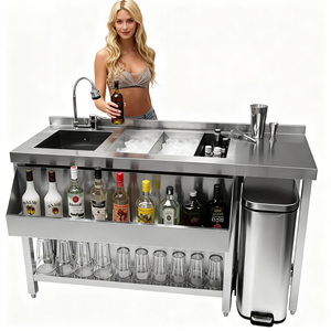 محطة عمل كاونتر بار من الفولاذ المقاوم للصدأ، متينة وحديثة، مع حوض وخزانة للمقاهي والفنادق والمطاعم والنوادي، ماركة VK - Product Image 1