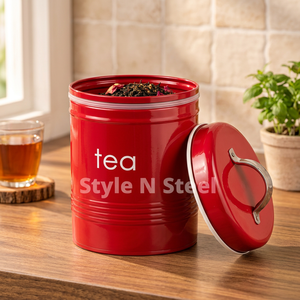 Boîte de rangement pour thé en acier inoxydable rouge avec couvercle à clipser, récipient alimentaire pour comptoir de cuisine - Product Image 4