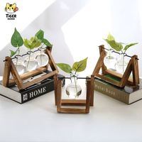 Station de propagation hydroponique d'intérieur Dropship, terrarium, support en bois, pot de fleurs de bureau, vase pour jardin
