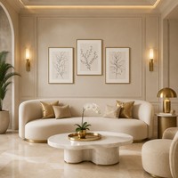 Seni Dinding Sketsa Daun Minimalis Berbingkai Emas Triptych Gambar Garis Hitam Cetakan Kanvas Botani Dekorasi Skandinavia Beige Elegan