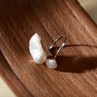 Bague en argent sterling 925 réglable avec perle de mer naturelle de 15-16 mm pour femme, bijoux de fiançailles DIY, accessoires sauvages