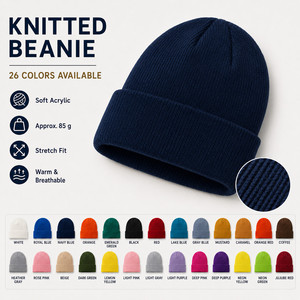 Custom Logo Knitted Beanie <b>Hat</b> 26 Colors Soft Acrylic Winter Warm Skull Cap Wholesale Promotional Blank Cuffed Beanie Navy - Product Image 1