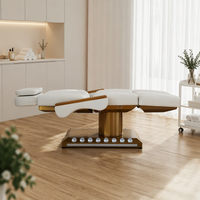 Cama de Belleza Eléctrica de 4 Motores con Reposabrazos de Madera Maciza, Columna Dorada Cepillada, Reposacabezas de Doble Capa para Salón, Spa, Tatuajes, Microblading, Odontología