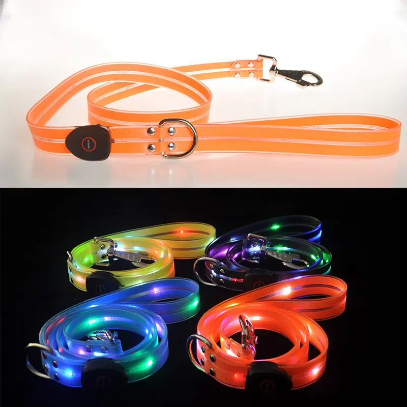 Pet Dog LED Leash USB Rechargeable PVC With Webbing Glowing Pet Leash Light Up Puppy Lead for Nighttime Dog Walking