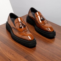 Chaussures d'automne élégantes pour hommes en cuir véritable, style patchwork, à enfiler, avec franges, longueur cheville, rehaussantes, pour le bureau et la carrière