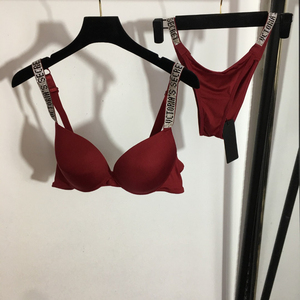 Nouvel ensemble de lingerie bikini pour femme : soutien-gorge à bretelles orné de strass brillants + culotte triangle - Product Image 2