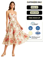 Robe d'été décontractée pour femme, à bretelles spaghetti, col en V, imprimé floral, coupe ample, en polyester/coton, longueur midi, style swing, pour la plage ou les soirées