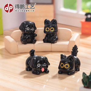 Figurine miniature de chiot et chaton noirs en résine, décoration DIY, ornement de bureau ou de voiture, version Q, petit animal - Product Image 3