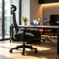 Chaise de bureau ergonomique en maille avec appuie-tête réglable, accoudoirs 3D, repose-pieds rétractable, dossier haut, chaise d'ordinateur pour la maison et le bureau