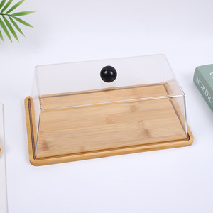 Plateau en bois de bambou avec couvercle transparent pour la présentation de gâteaux et de desserts, plateaux de service pour hôtels - Product Image 2