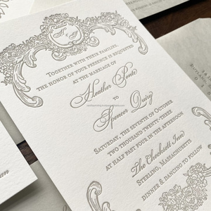 Invitación de papel de algodón tipográfico clásico personalizado forma única tipografía impresa tarjeta de felicitación logotipo personalizado - Product Image 2