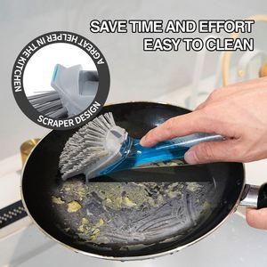 Replaceable Soap Dispensing Dish Brush Plastic Dishwashing Pot Kitchen Cleaning <b>Scrub</b> Brush - Product Image 5