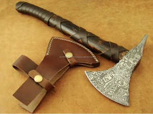 Ejes de acero de Damasco de alta calidad de MS-Factory Uso multiusos con mango de madera de diferentes colores Diseño popular Logotipo OEM personalizado - Product Image 5