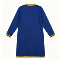 Vente en gros de cardigan long pour femmes en tricot bleu royal, personnalisé OEM ODM, broderie chenille, ouverture sur le devant, imprimé