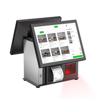Carav AIO-1520 Sistema POS Todo en Uno con Pantalla Dual, Software Windows, Caja Registradora Táctil Capacitiva para Restaurante