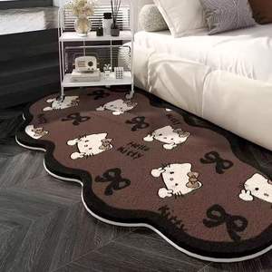 헬로 키티 10mm 두꺼운 봉제 하트 모양의 미끄럼 방지 폴리에스터 깔개 소녀를위한 현대적인 스타일 침대 옆 카펫 보육 선물 - Product Image 5