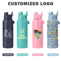 Bouteille isotherme en acier inoxydable de 40 oz avec logo personnalisé, grande capacité, résistante aux rayures, pour l'extérieur, avec couvercle 2-en-1 sans BPA