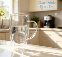 Mug en verre borosilicate à double paroi fait main, anti-fuite, compatible lave-vaisselle, 450 ml, corps transparent uni et lisse, poignée transparente