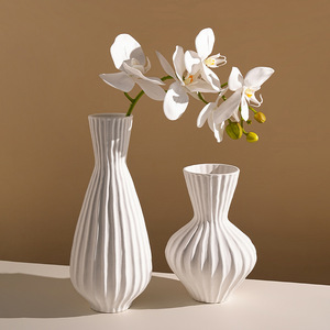 Jarrón <span class=keywords><strong>de</strong></span> Porcelana Blanco Simple <span class=keywords><strong>de</strong></span> Estilo Europeo Americano Behan, Diseño Texturizado Esmerilado Bei Grain para <span class=keywords><strong>Flores</strong></span> Secas Hidropónicas - Product Image 1