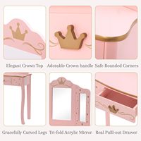 Ensemble coiffeuse rose moderne et tendance pour enfants avec tiroir et tabouret pour petites filles - Meuble de maison en bois durable