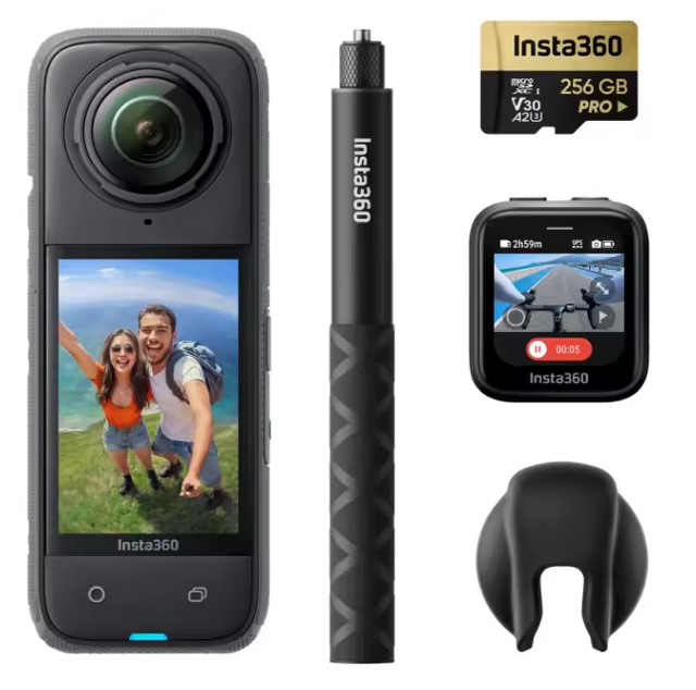 Insta360 X4 GPS Bundle- 8K Waterproof 360 Action Camera Invisible Selfie Stick Removable Lens Guards