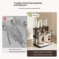 Organisateur de couteaux de cuisine mural avec égouttoir, blanc cassé, design simple ou double, support pour ustensiles sans perçage, rangement