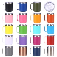 Mug de voyage isotherme en acier inoxydable de 12 oz, revêtement poudré, avec poignée, pour impression UV et gravure laser, mug de camping de 12 oz