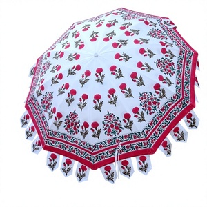 Parasol rond en coton floral imprimé à la main, protection solaire pour jardin, parasol de patio, magnifique - Product Image 1
