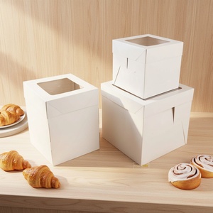 Sunshine Custom Cake <b>Box</b> with Ribbon Handle Board 8 10inch Cake Packaging with Window Cake Packaging <b>Box</b> - Product Image 1