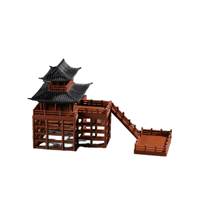Modèle 3D miniature de maison chinoise traditionnelle à deux étages sur échasses, style ancien, ornement de paysage aquatique et terrestre pour cour