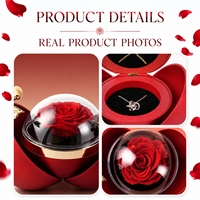 Ewige Rose Schmuckbox Echte Konservierte Blume Luxuriöse Rote Acryl-Kugel-Kuppel-2-in-1 Romantischer Valentinstag Abschlussfeier