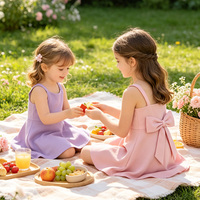 Robe d'été pour enfants KR avec nœud au dos, couleur unie, coupe trapèze, idéale pour le quotidien et les événements