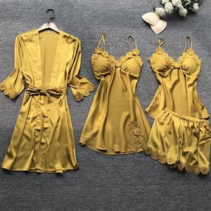 厂家欧美时尚性感内衣真丝蕾丝女式睡衣4件套 - Product Image 4