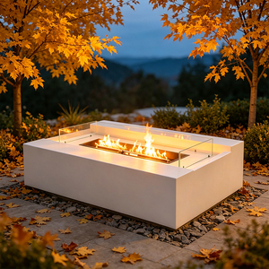 Table de foyer au gaz rectangulaire moderne en acier blanc, sur pieds, personnalisée en usine, écologique, avec pare-vent et allumage électronique - Product Image 1