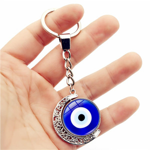 Blue Turkish Evil Eye Keychain Glass Amulet Evil Nazar Eye Handbag Charm 360 Degrees Rotated Moon Pendant Lucky Key Ring Jewelry